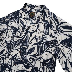 Hawaiian Reserve Collection‎ Aloha Shirt Men Large Navy Blue Tropical Leaf Rayon